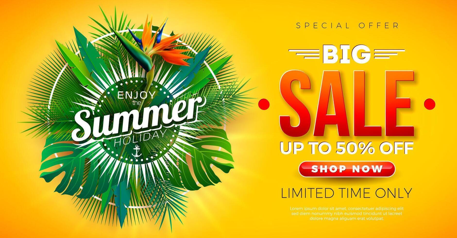 Summer holiday sale with tropical leaves vector
