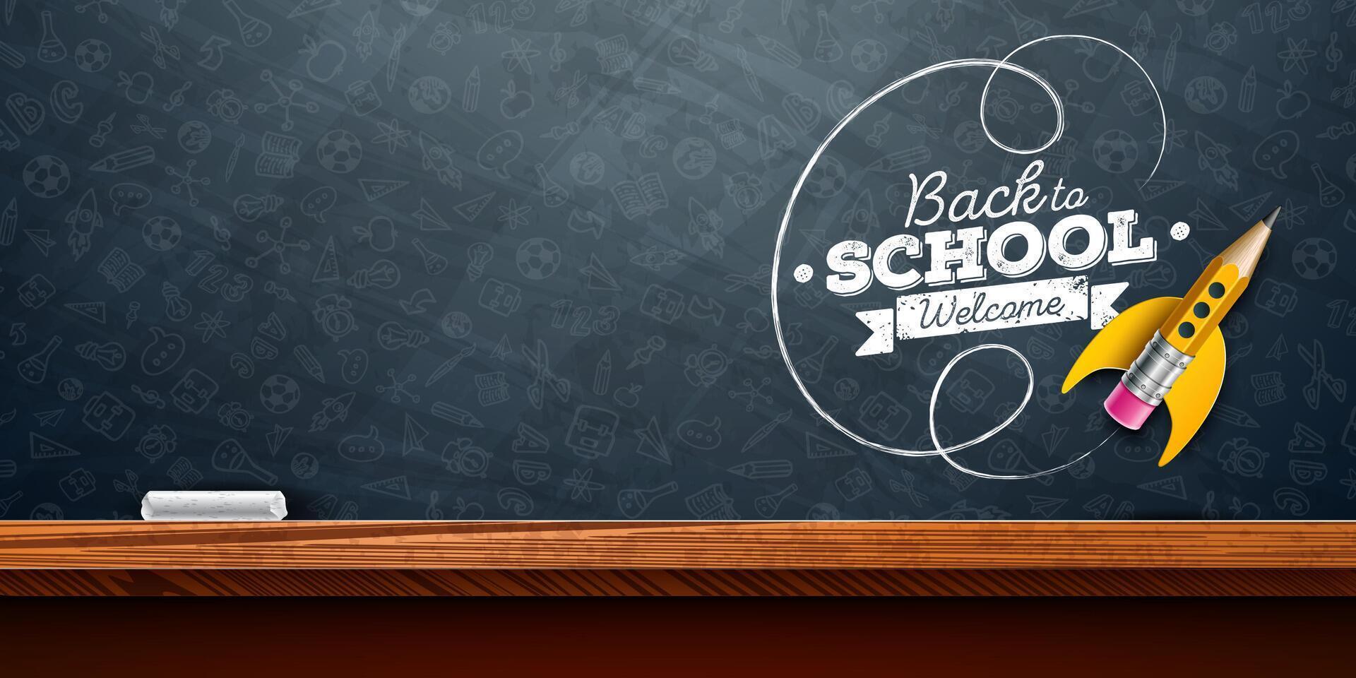 Back to school chalkboard with rocket vector