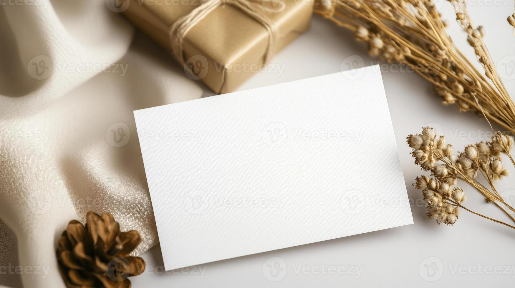 Elegant blank card placed on a crisp white surface photo
