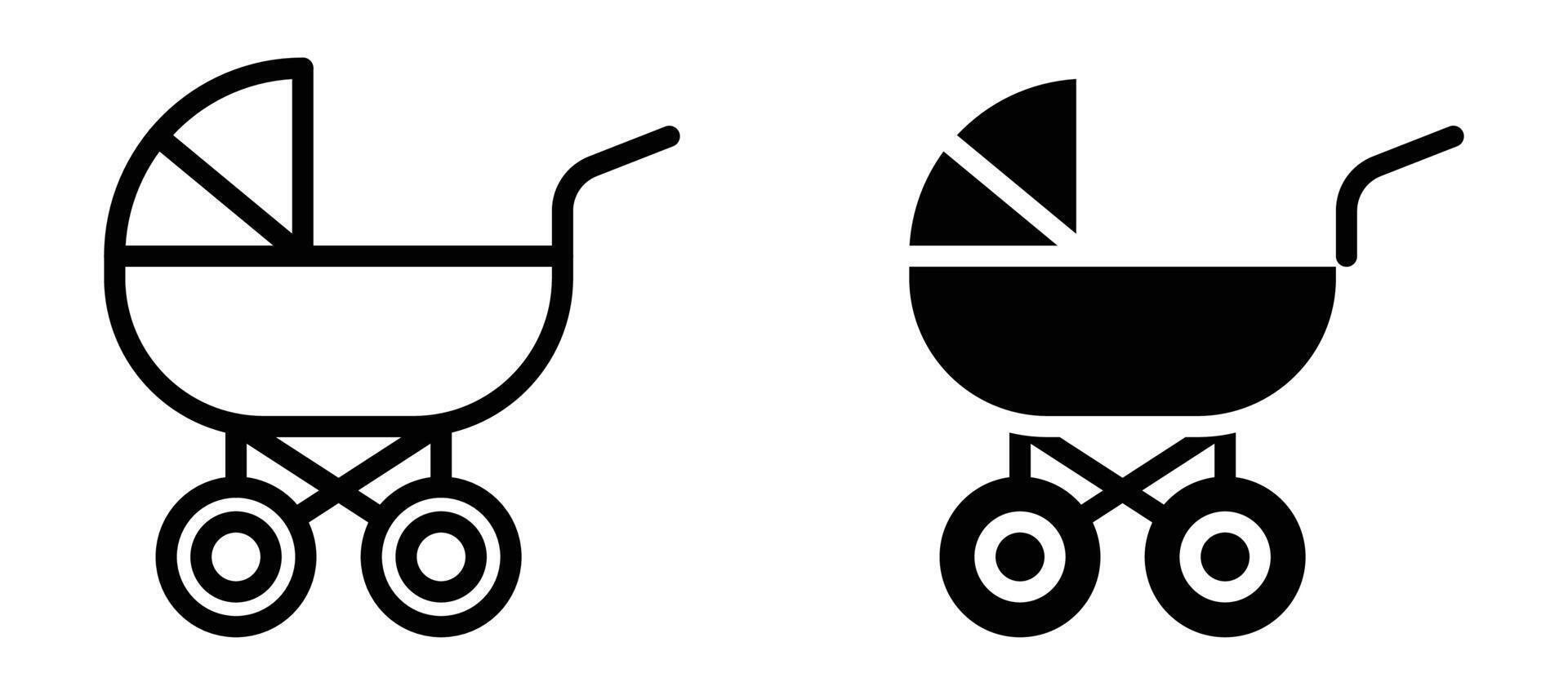 Baby carriage icon in black modern and lines and solid vector