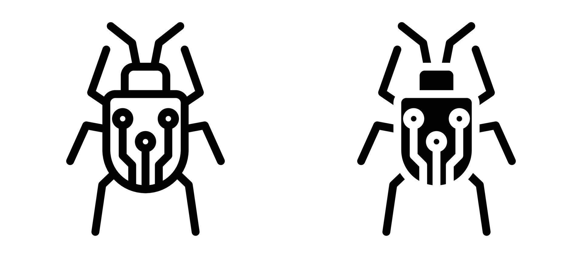 Computer bug icon in black modern and lines and solid vector