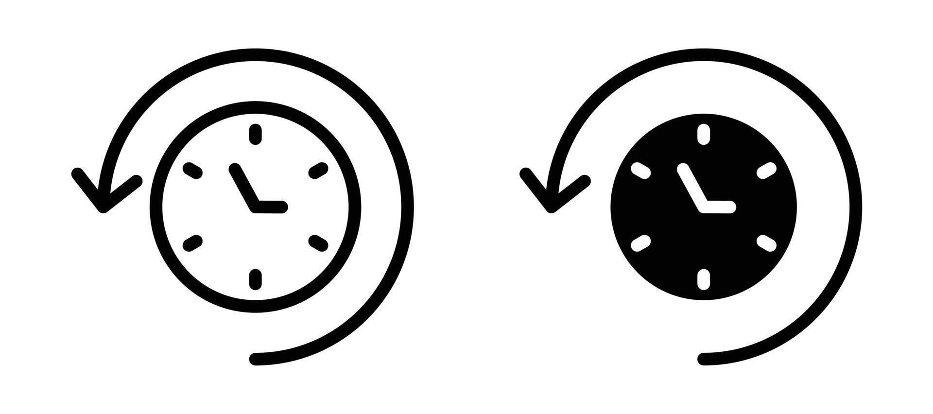 Rewind time icon in black modern and lines and solid vector