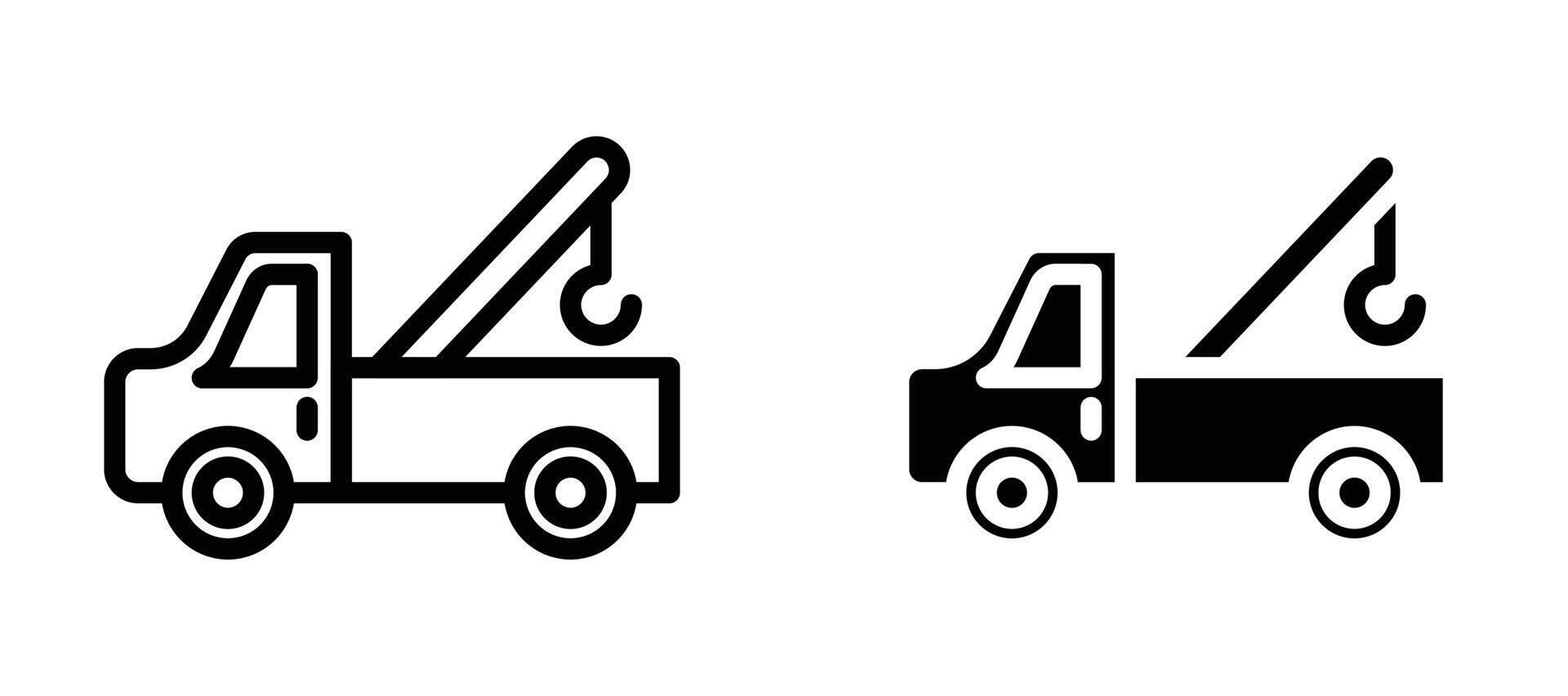 Tow truck icon in black modern and lines and solid vector