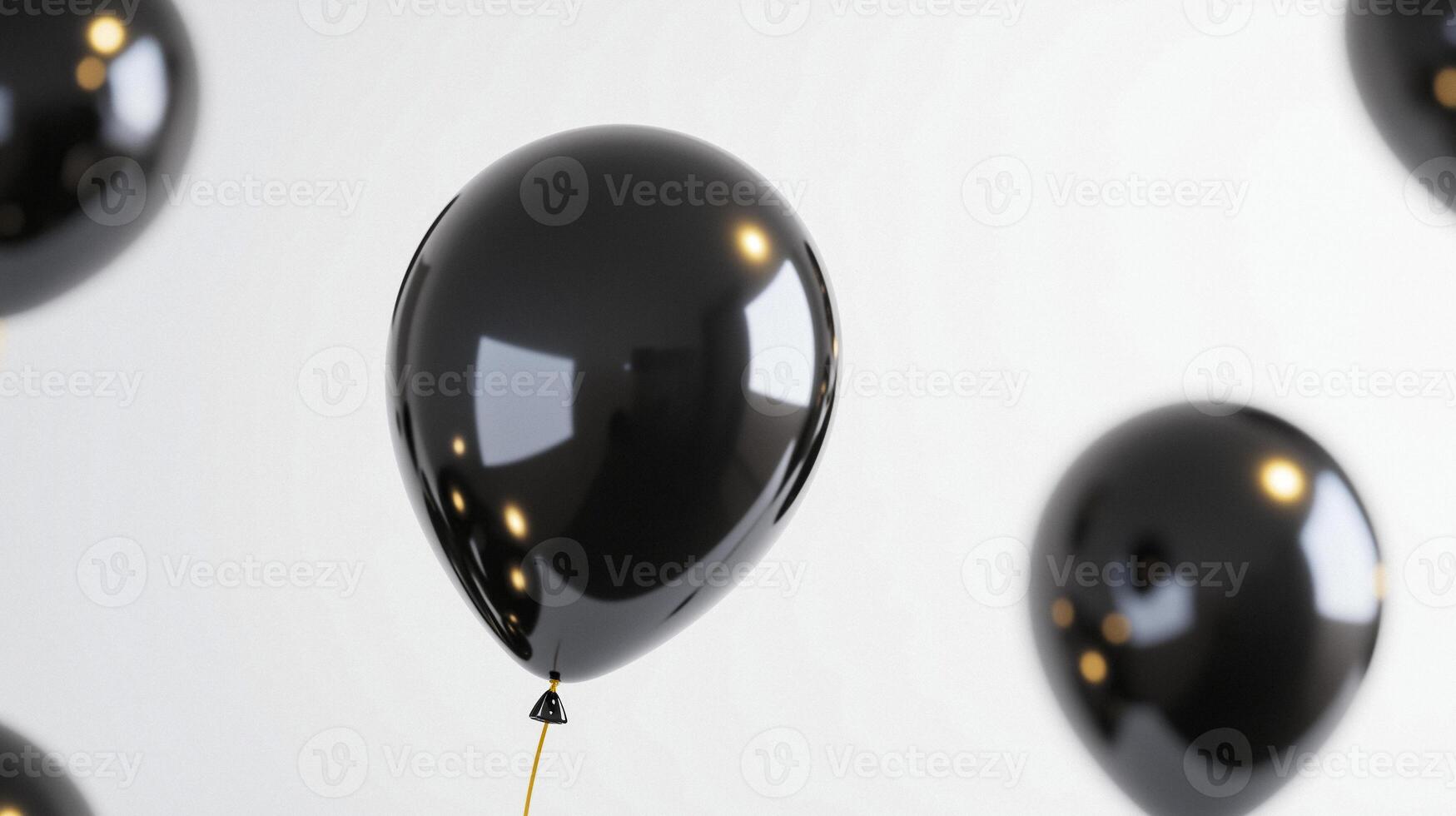 Sleek black balloons drifting against a pristine white backdrop photo
