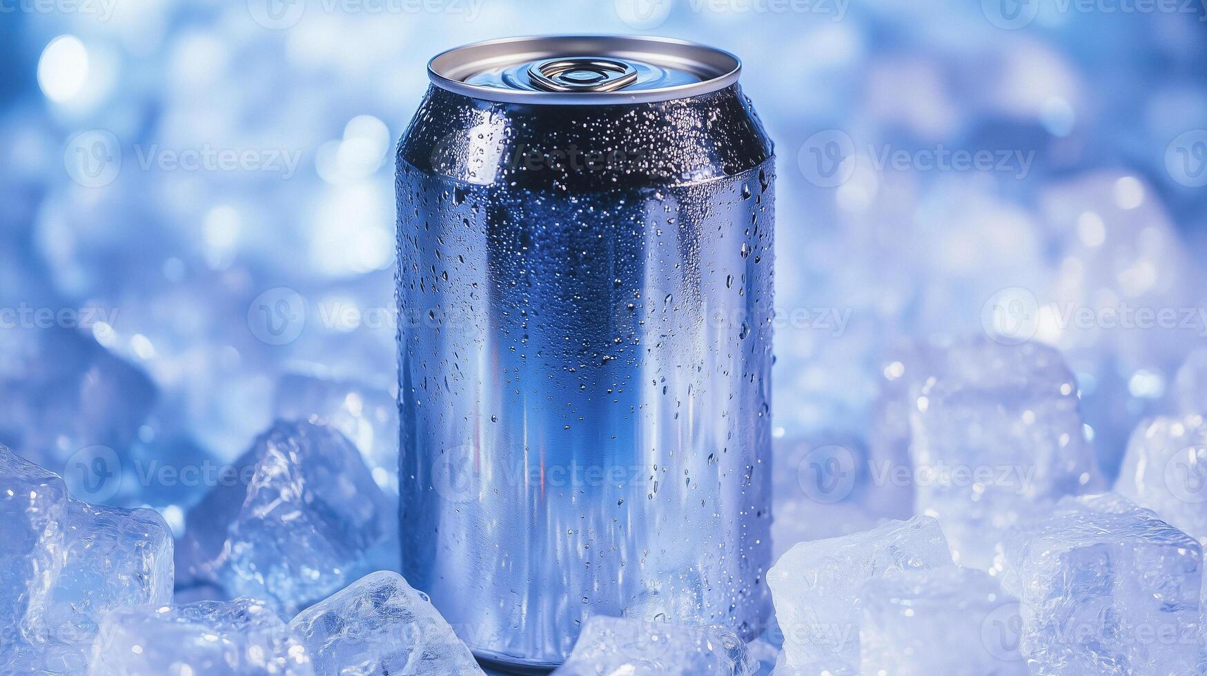 A can of soda sitting on ice photo