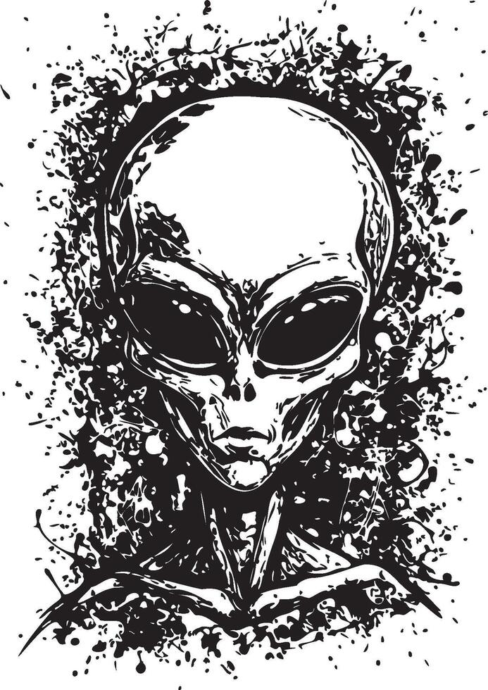 Alien head grunge style illustration vector