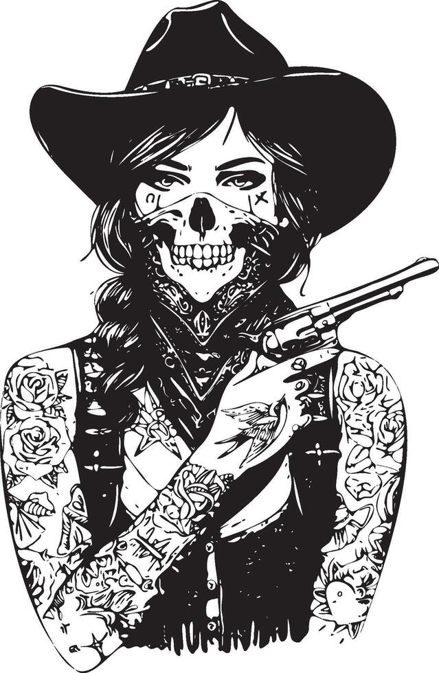 A woman with tattoos and a cowboy hat vector