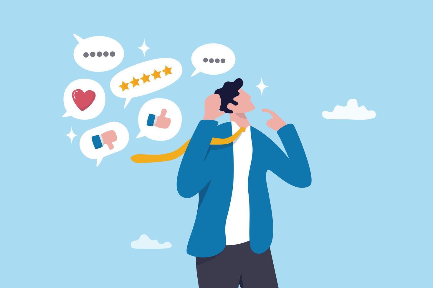 Person discussing feedback and reviews vector