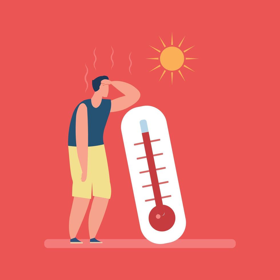 People are overheated during the summer. Temperatures are above average. Illustration showing a thermometer icon. vector