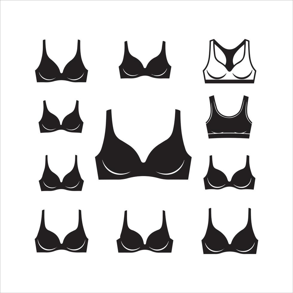 Collection of black bra silhouettes showing different styles and designs vector