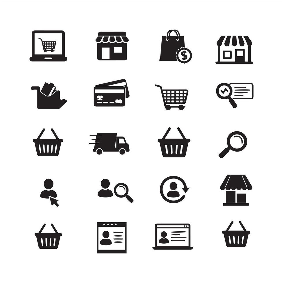 Collection of black and white e commerce and online shopping symbols vector