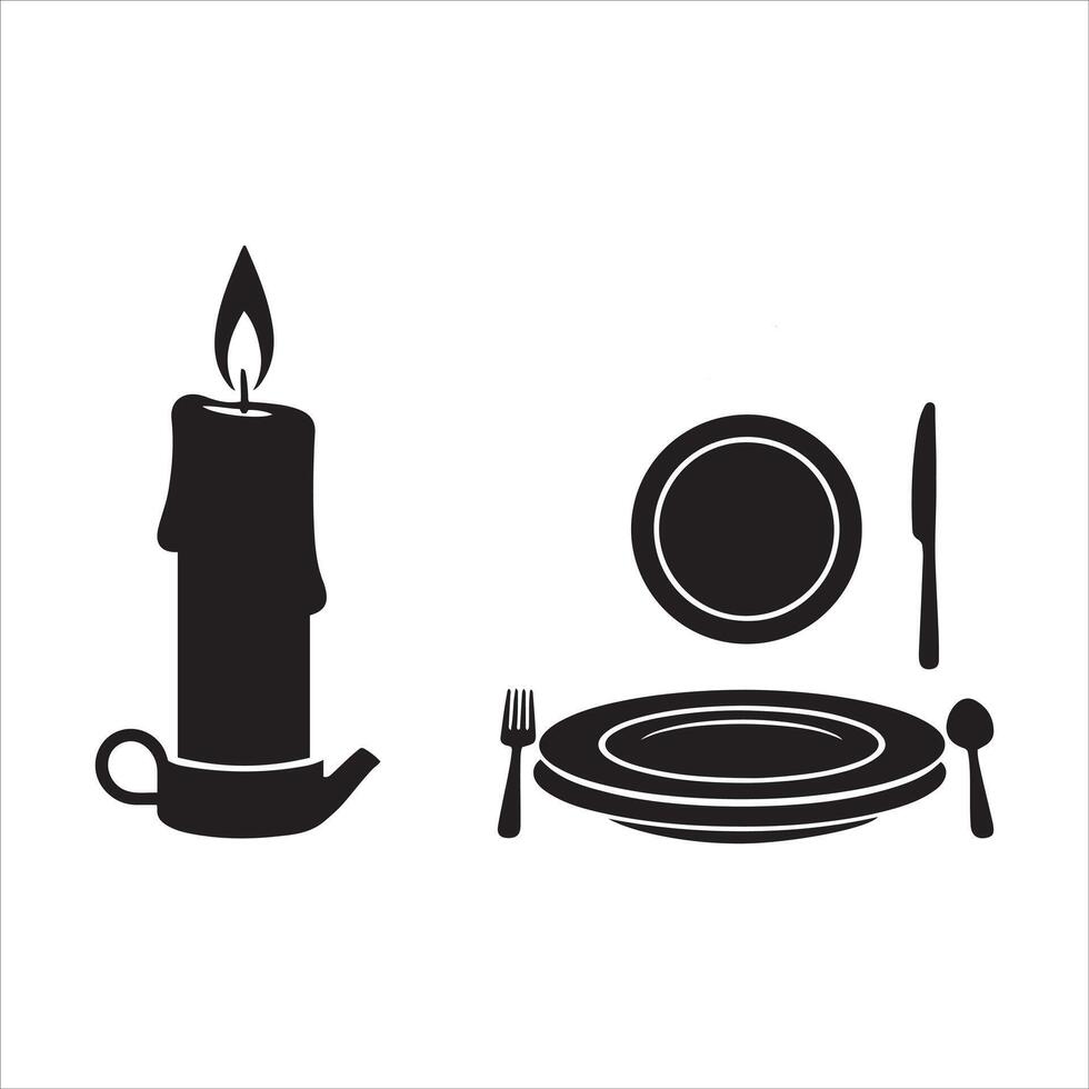 Romantic dinner setting with candles rose and wine vector