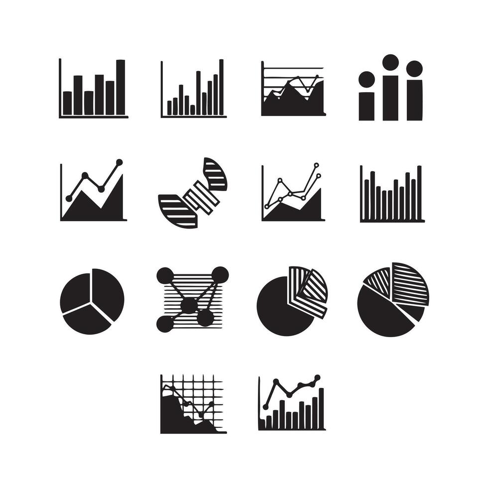 Collection of diverse business analytics and data visualization symbols vector