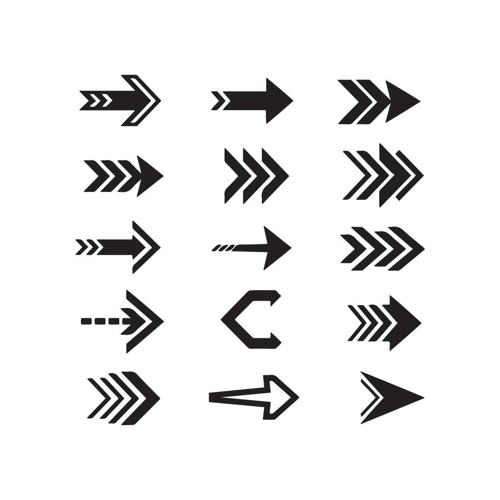 Collection of diverse black arrows pointing rightward on a white background vector