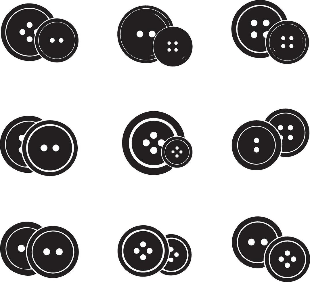 Collection of black circular fasteners with different hole patterns vector