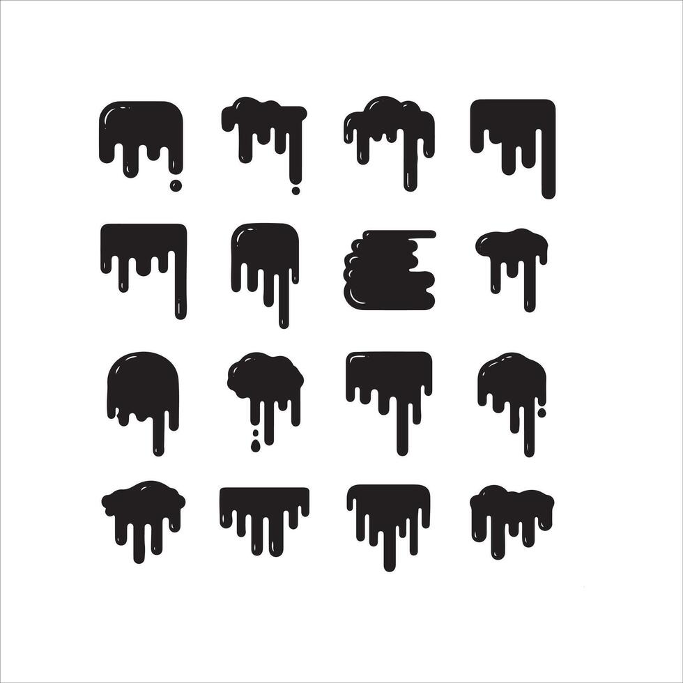 Collection of dripping black liquid shapes and forms vector