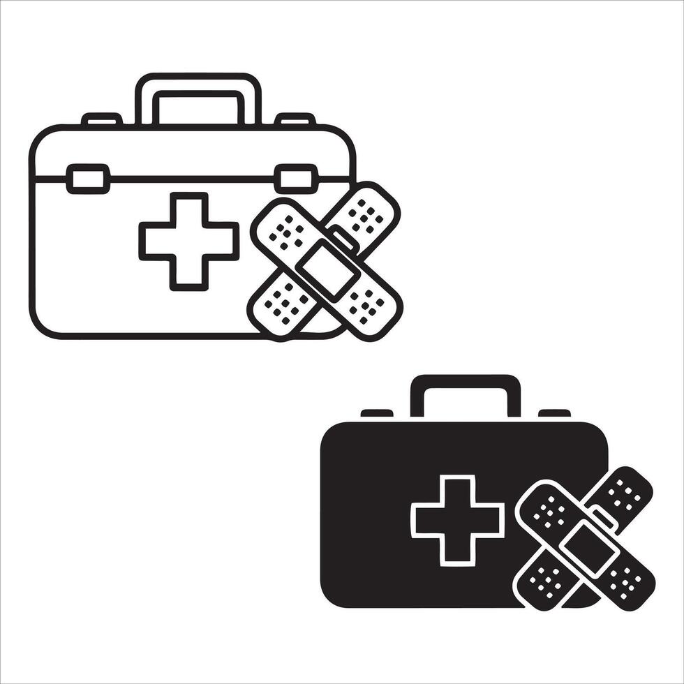 Medical kit and bandages symbol set for healthcare and first aid vector
