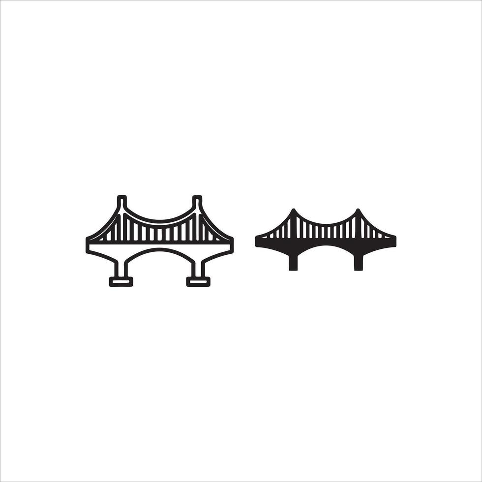 Two stylized suspension bridges in outline and silhouette vector