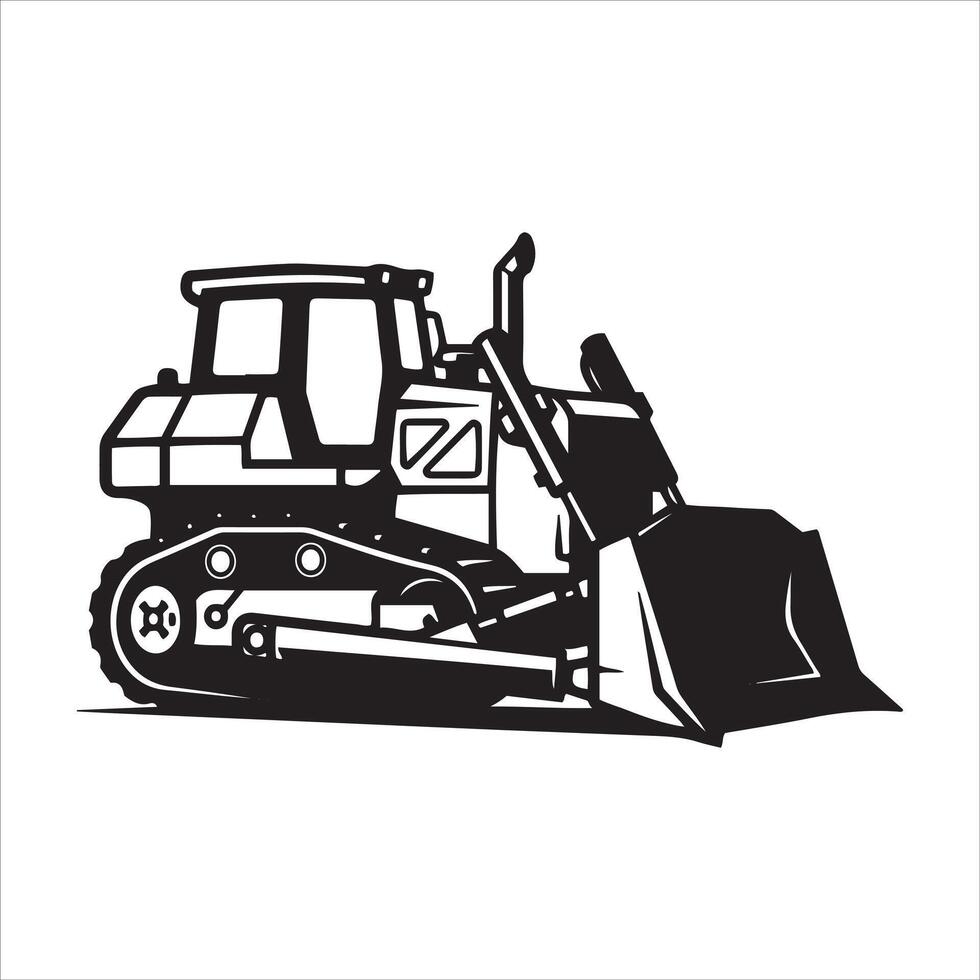 Heavy construction bulldozer with front loader and tracks vector