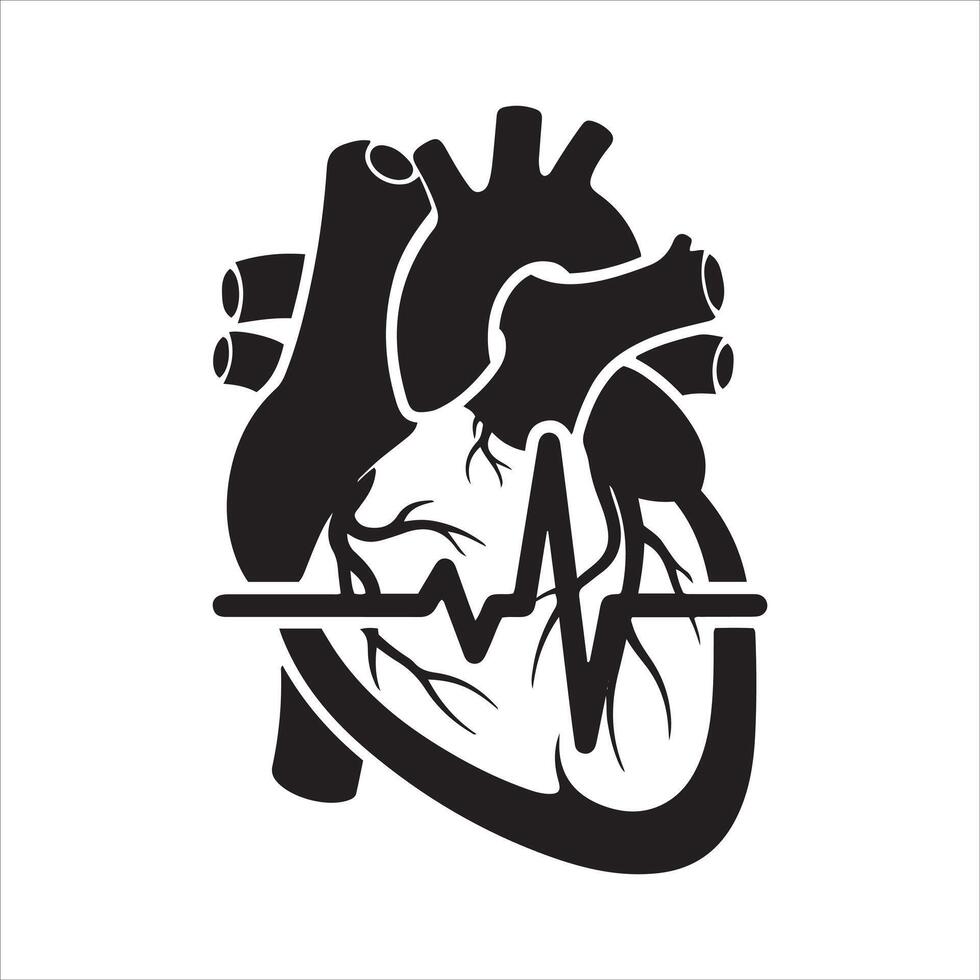Stylized human heart with ekg line graphic vector