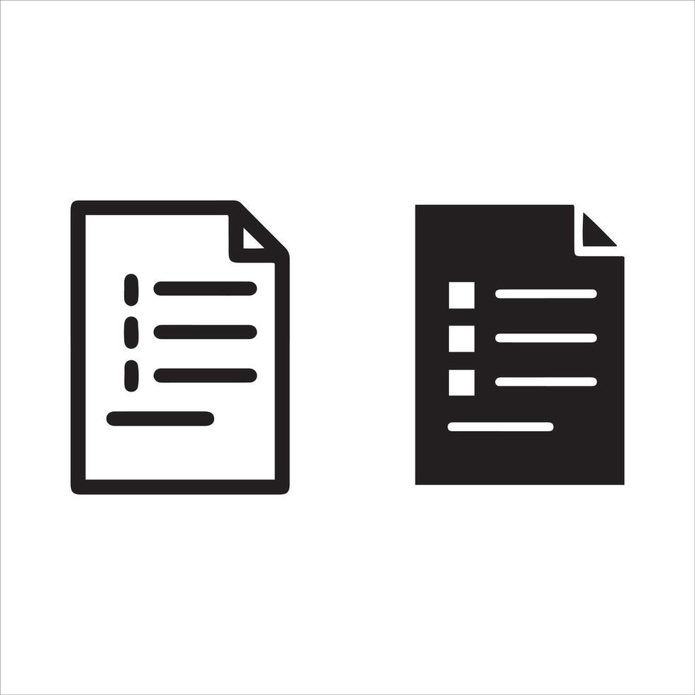 Two styles of document list icons simple outline and solid fill vector