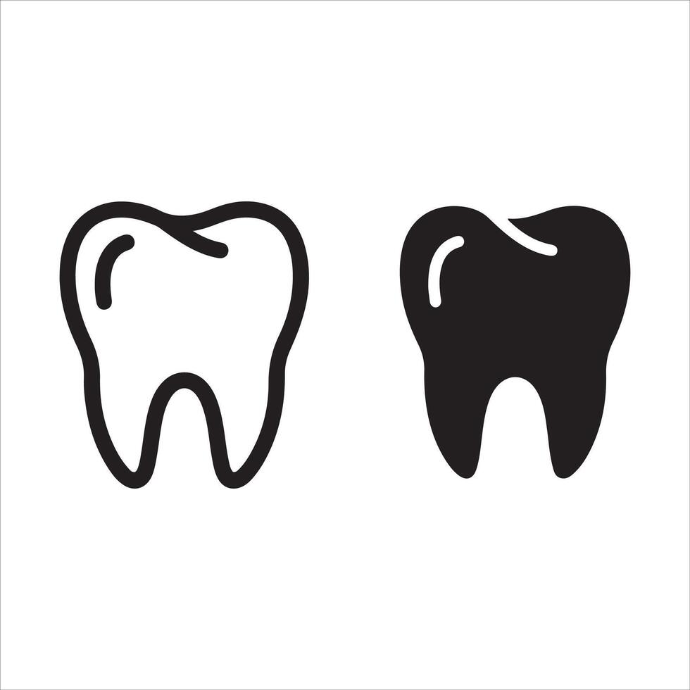 Two stylized teeth icons one outline one solid black vector