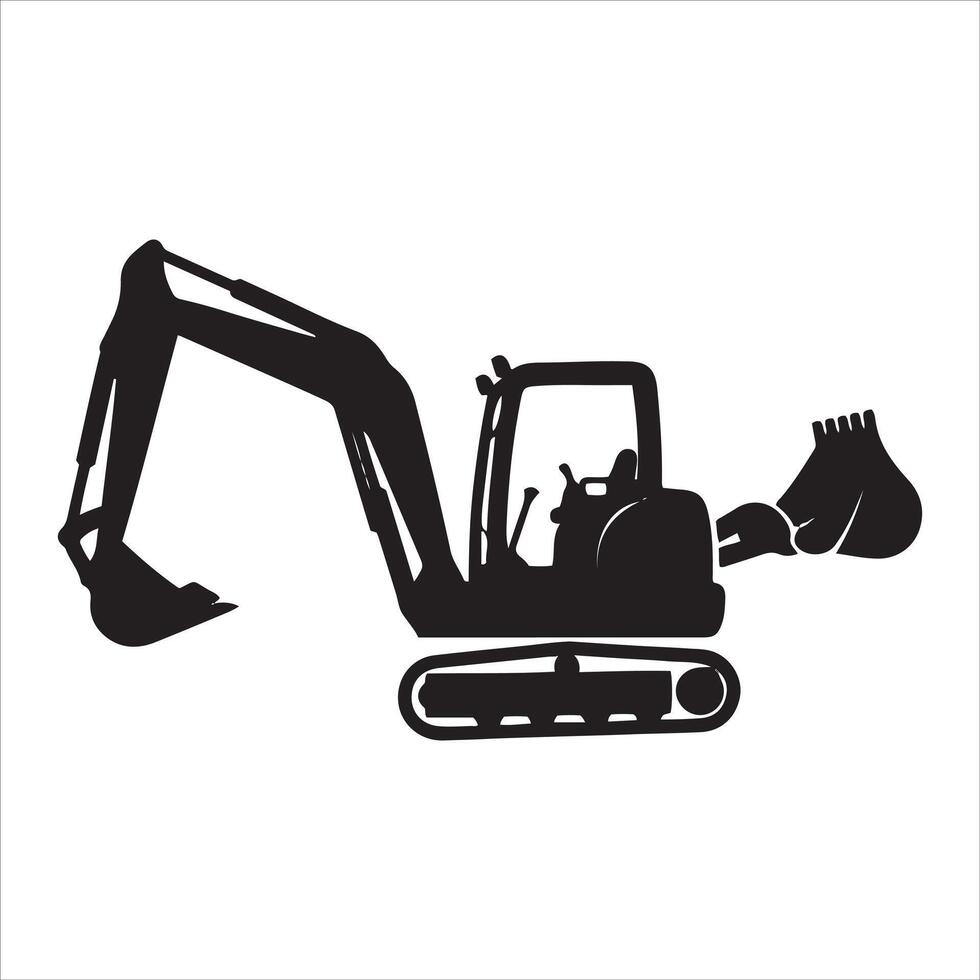 Silhouette of a compact excavator with two buckets vector