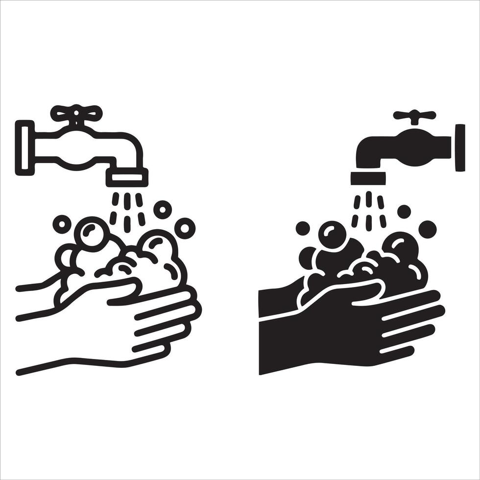 Clean hands washing under running water with soap bubbles vector