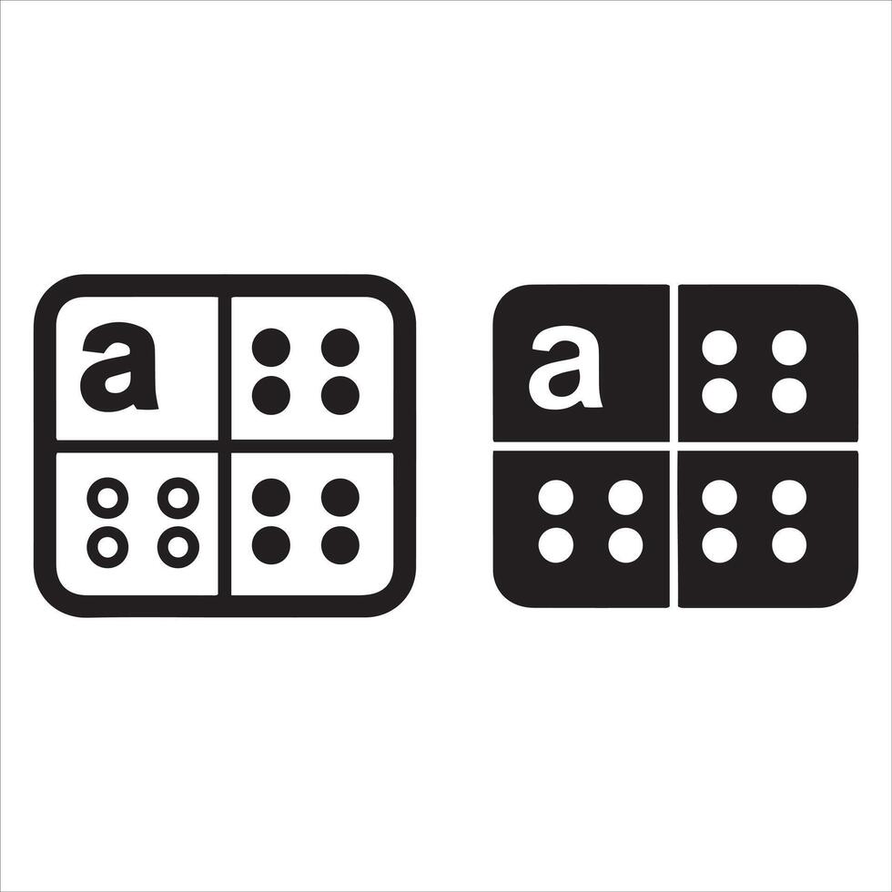 Braille alphabet letter a and dice symbols vector
