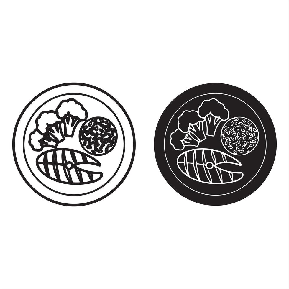Healthy meal plate icons with fish and vegetables vector