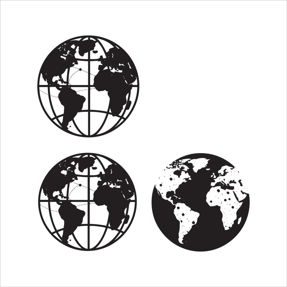 Three globes showing continents and oceans with different styles vector