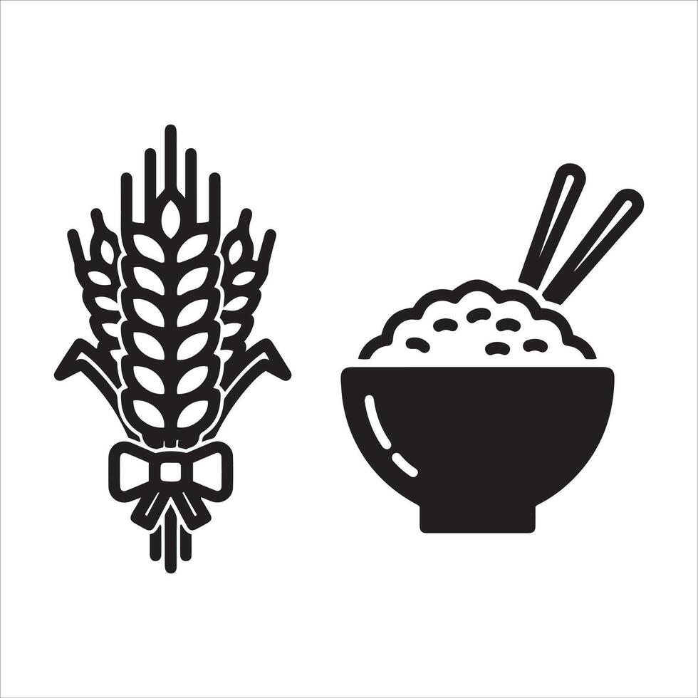 Two simple icons representing grains and rice with chopsticks vector