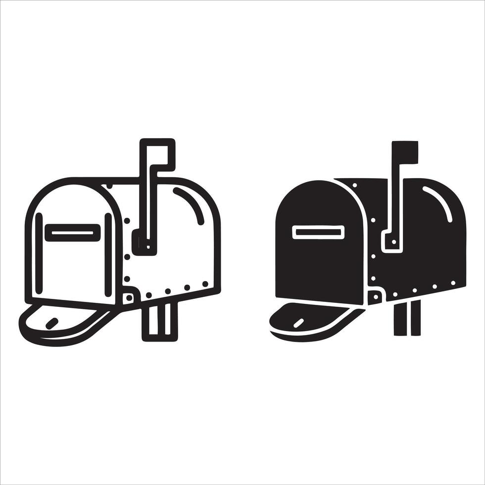 Classic american mailbox designs in outline and solid black vector