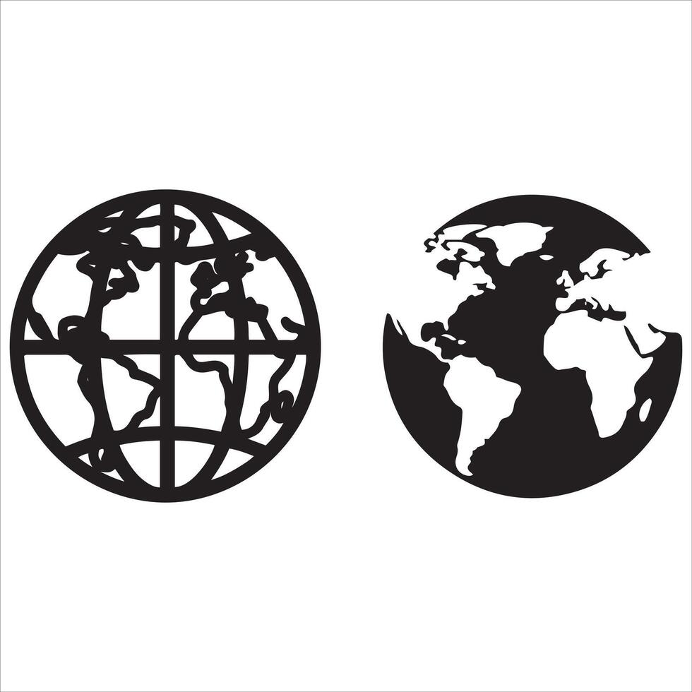 Two stylized globe representations showing continents and grid lines vector