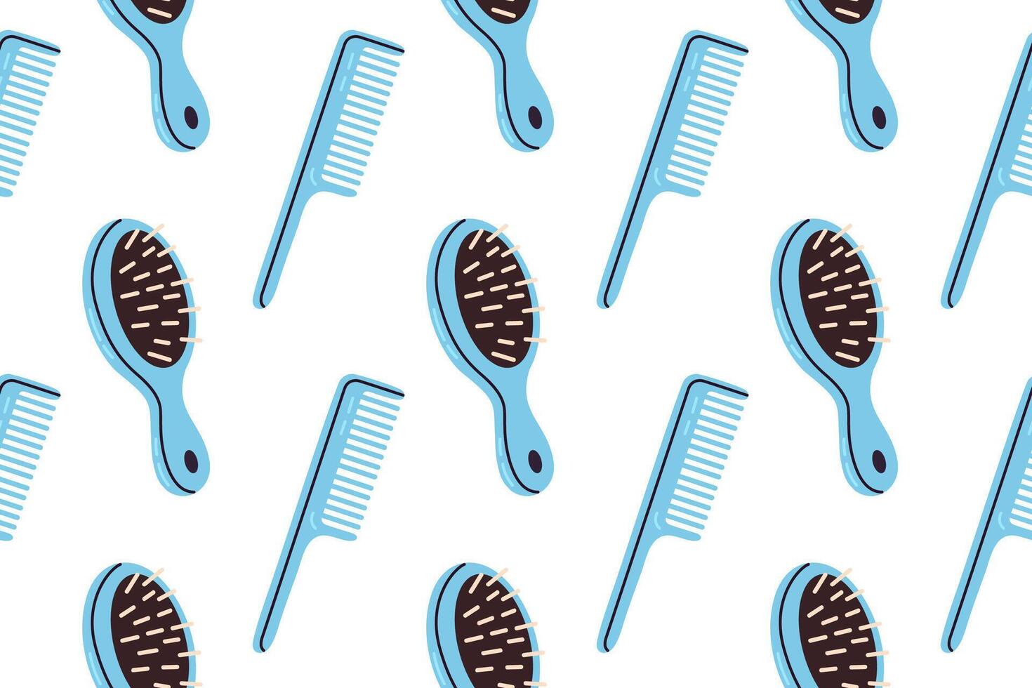 Seamless pattern of plastic combs and brushes with blue details for haircare and hygiene designs vector