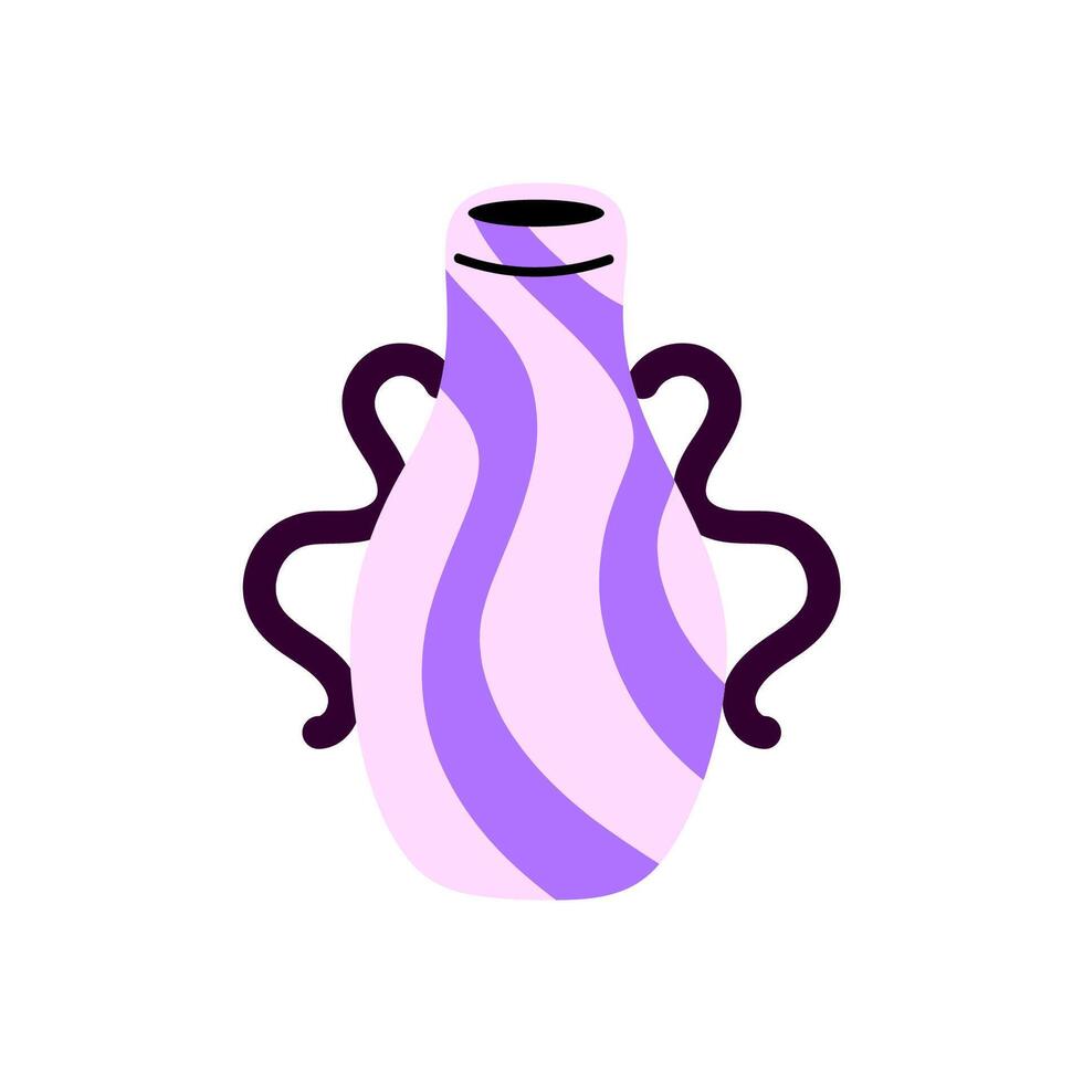 Modern ceramic vase in purple with wavy design and bold side handles vector