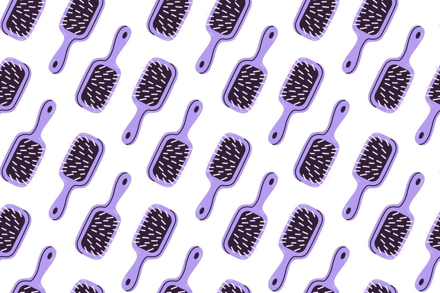 Seamless repeating pattern featuring violet wide combs with circular handle for detangling hair vector