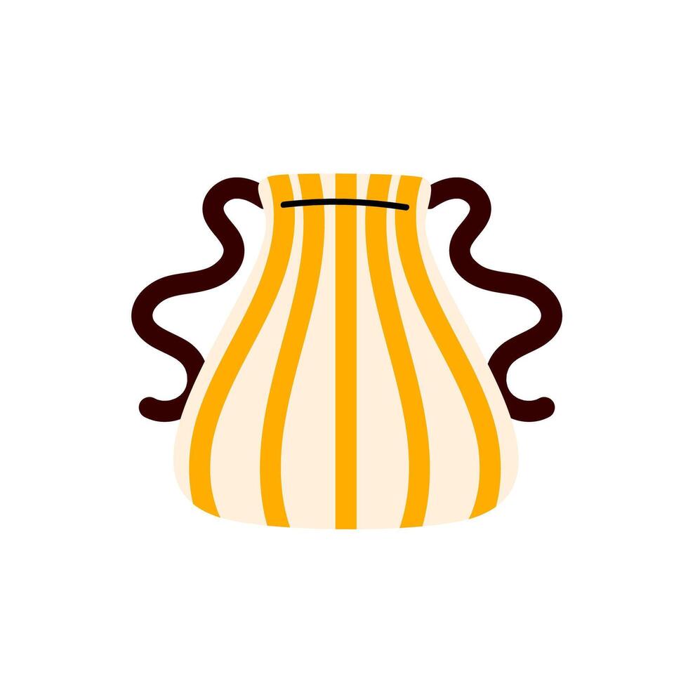 Handcrafted ceramic vase with vertical yellow stripes and twin side handles vector