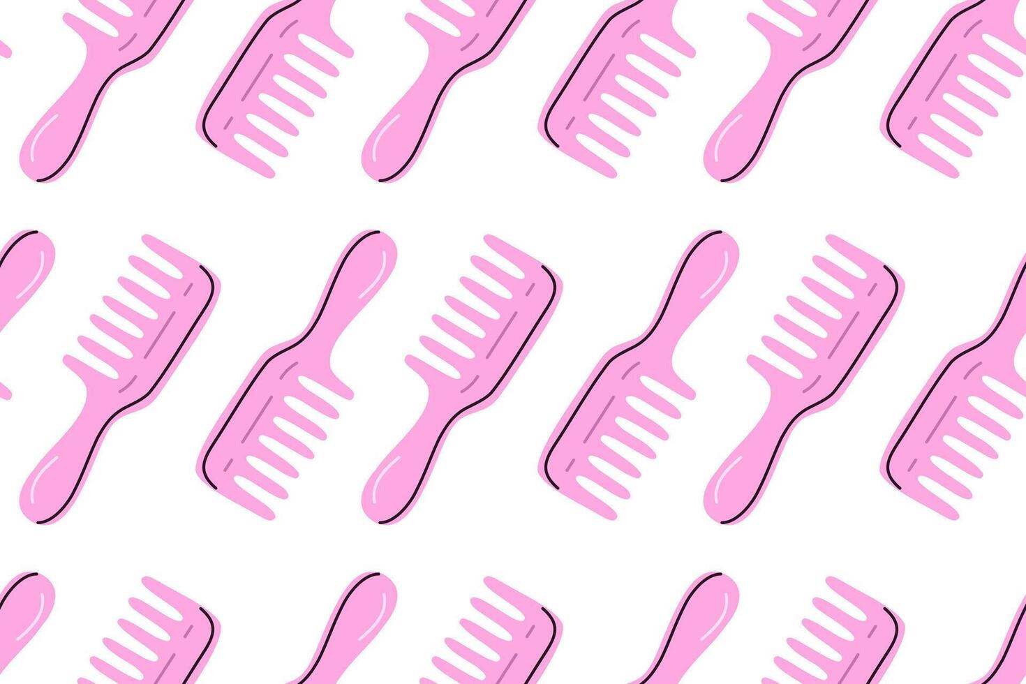 Pink plastic wide-tooth combs in a repeating seamless layout for thick hair vector