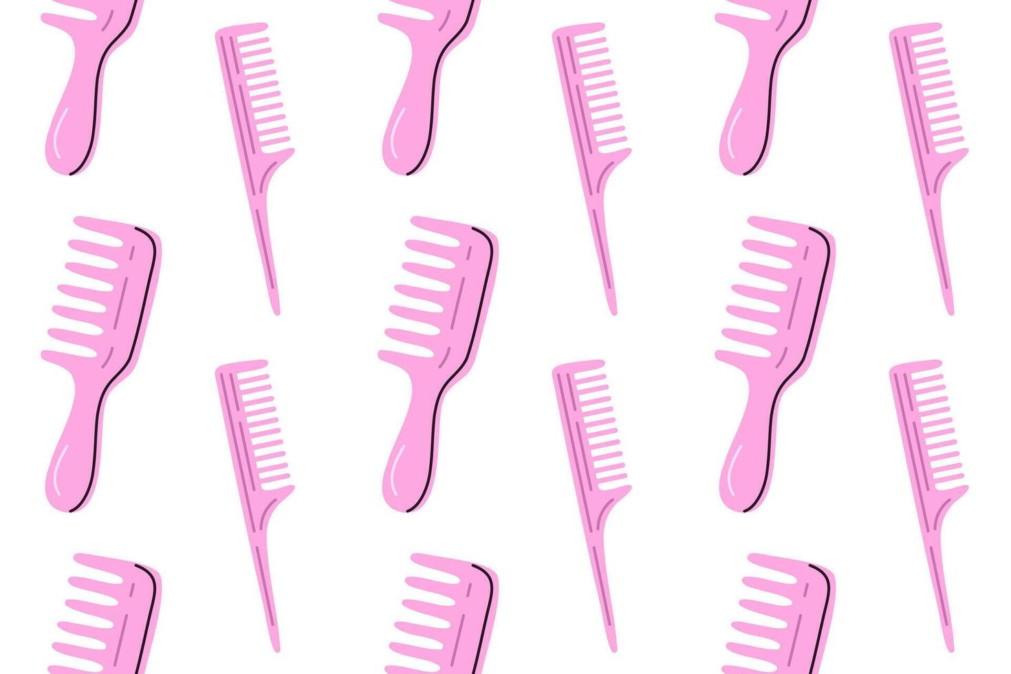 Repeating pattern of narrow pink combs for hair detangling and grooming themes vector