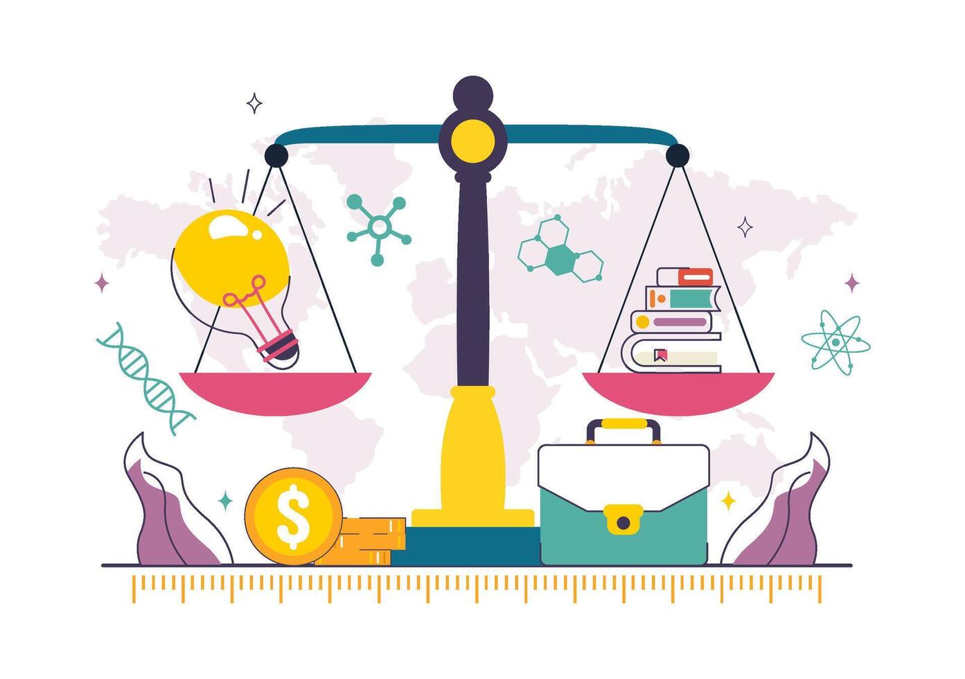 Scales balancing ideas and resources vector