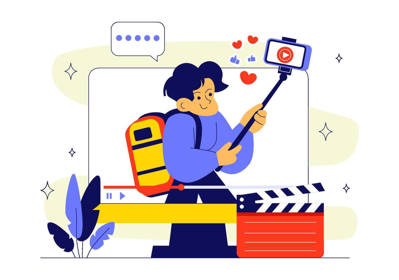 Illustration of a Content Creator Doing Daily Vlog and Streaming on Social Media Platforms vector