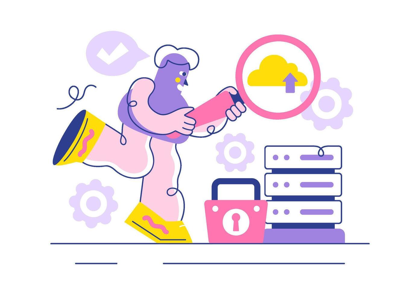 Flat Illustration of Digital Cloud Computing with Data Protection and Hosting Security vector