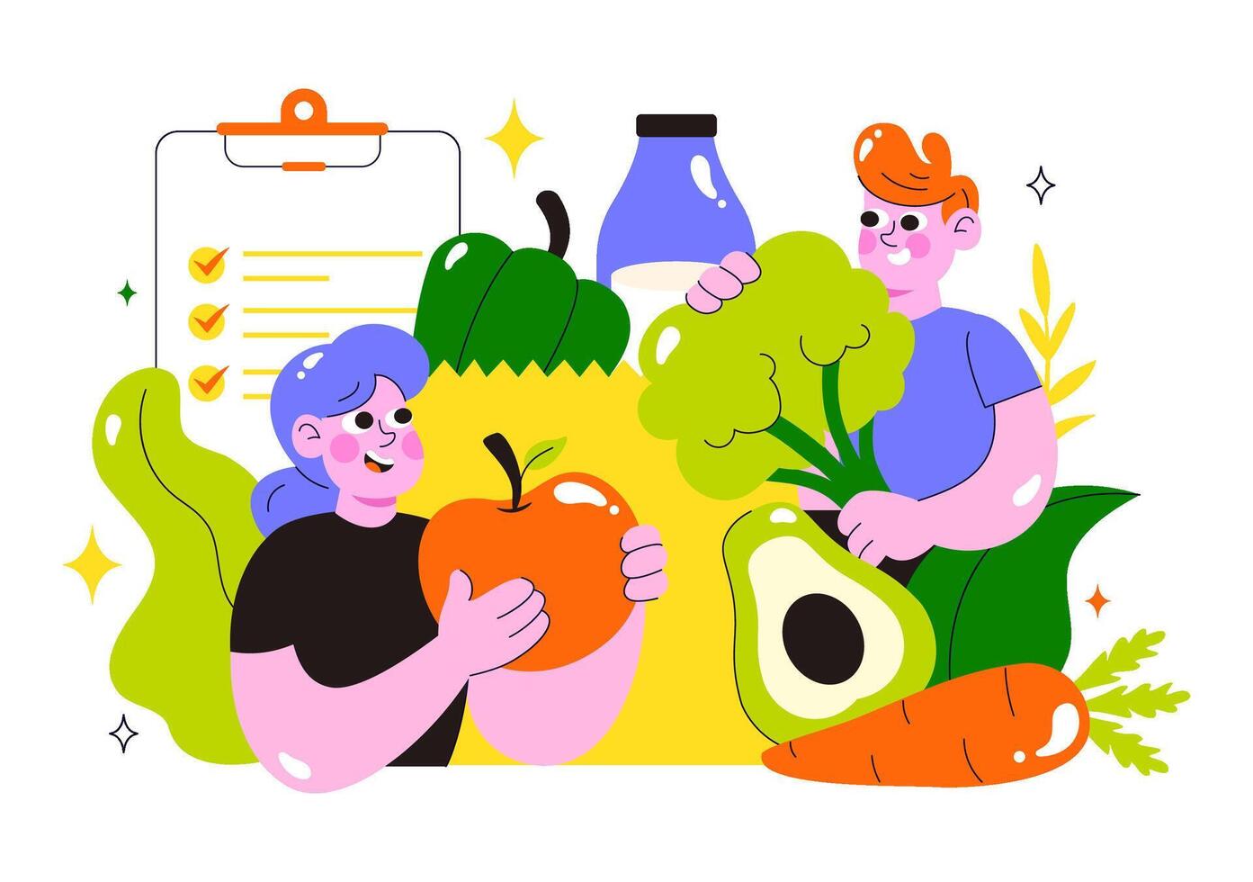 People with fruits and vegetables illustration vector