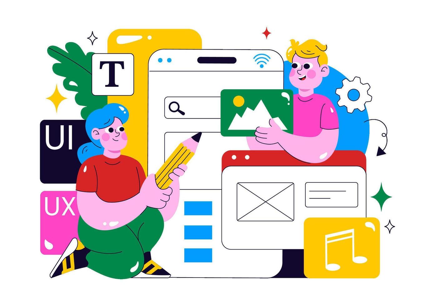 Design illustration featuring UI and UX vector