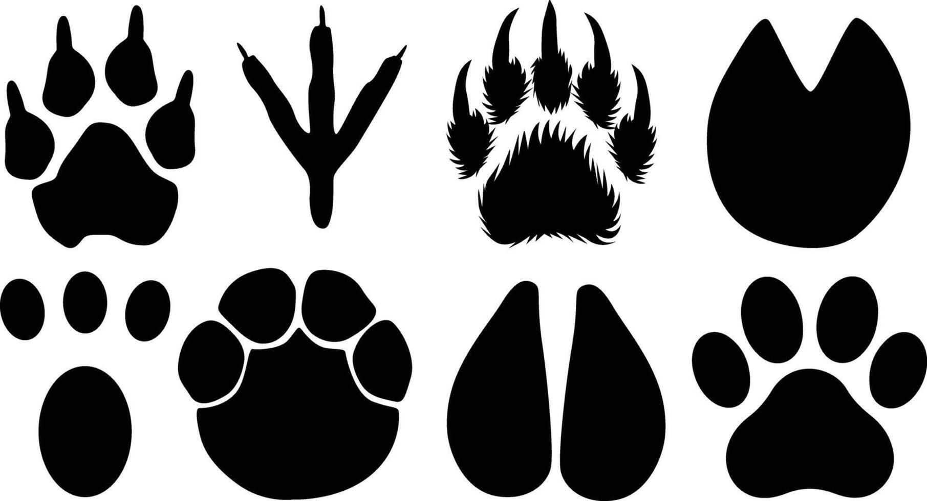 Animal Paw Silhouette Bundle Design on White Background vector