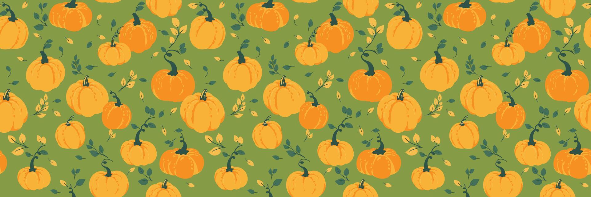 Colorful pumpkins on green background vector
