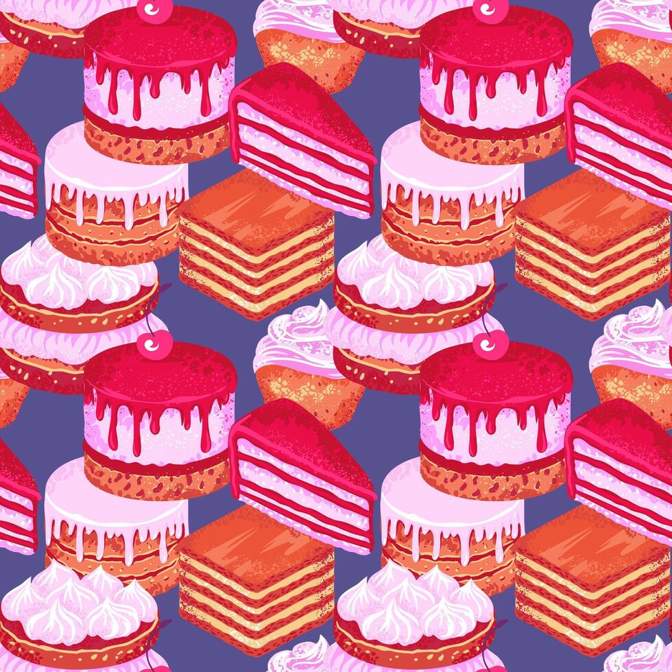 Colorful cake and dessert pattern design vector