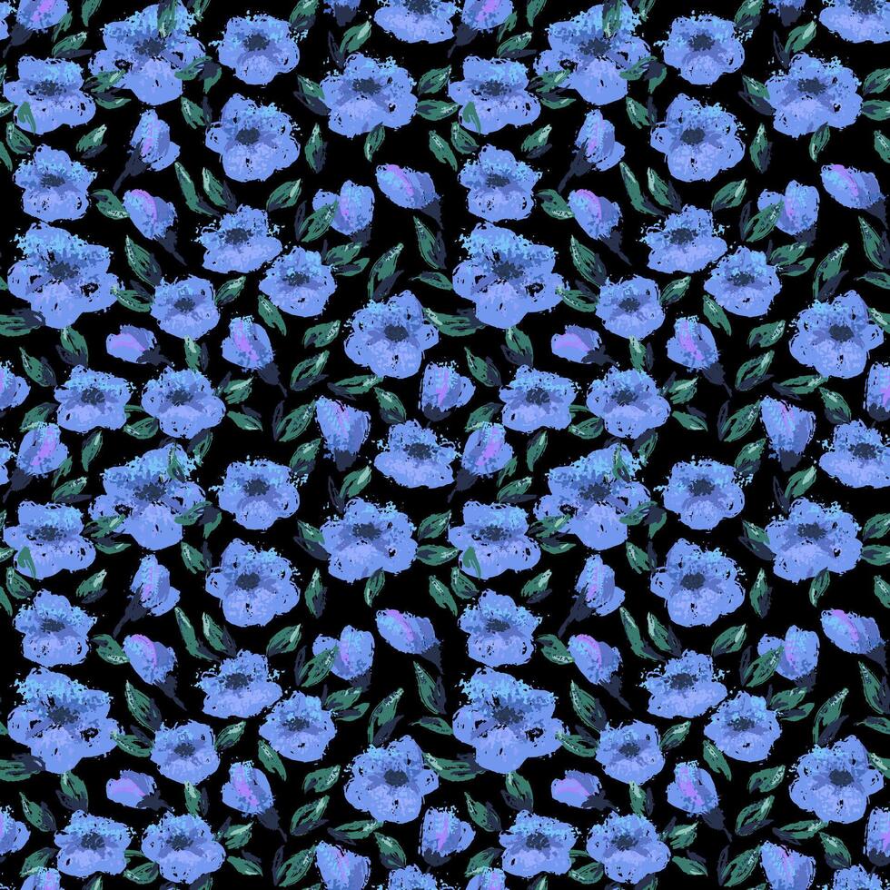 Blue floral pattern on black background vector