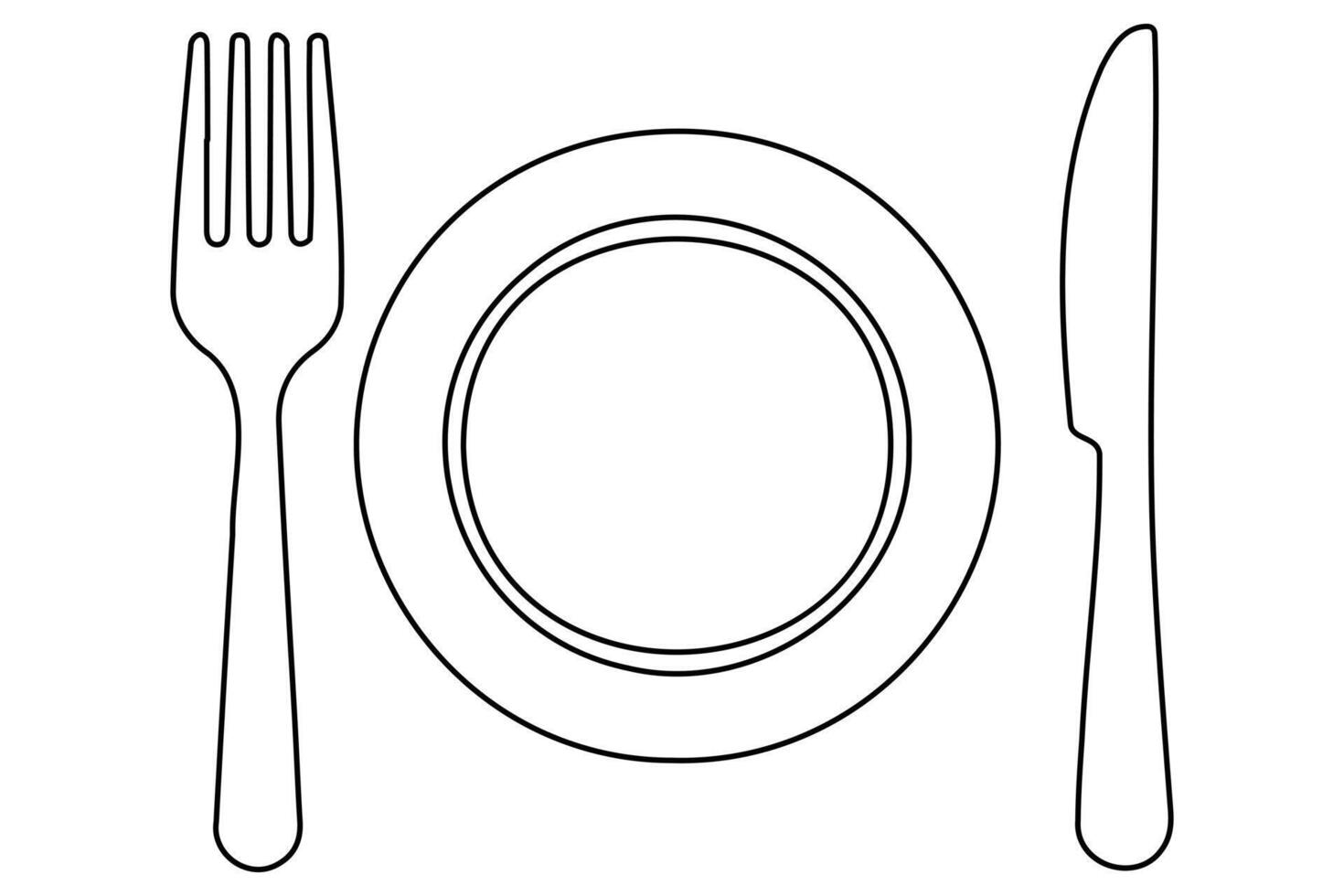 Knife fork and plate one line art in clean modern outline style vector